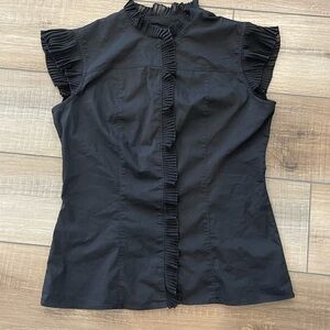 Worthington Top Stretch Size S Cotton Black Ruffled Women's Top